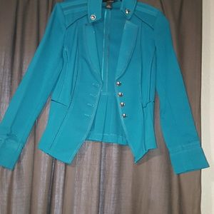 Teal Blazer with Gold Buttons